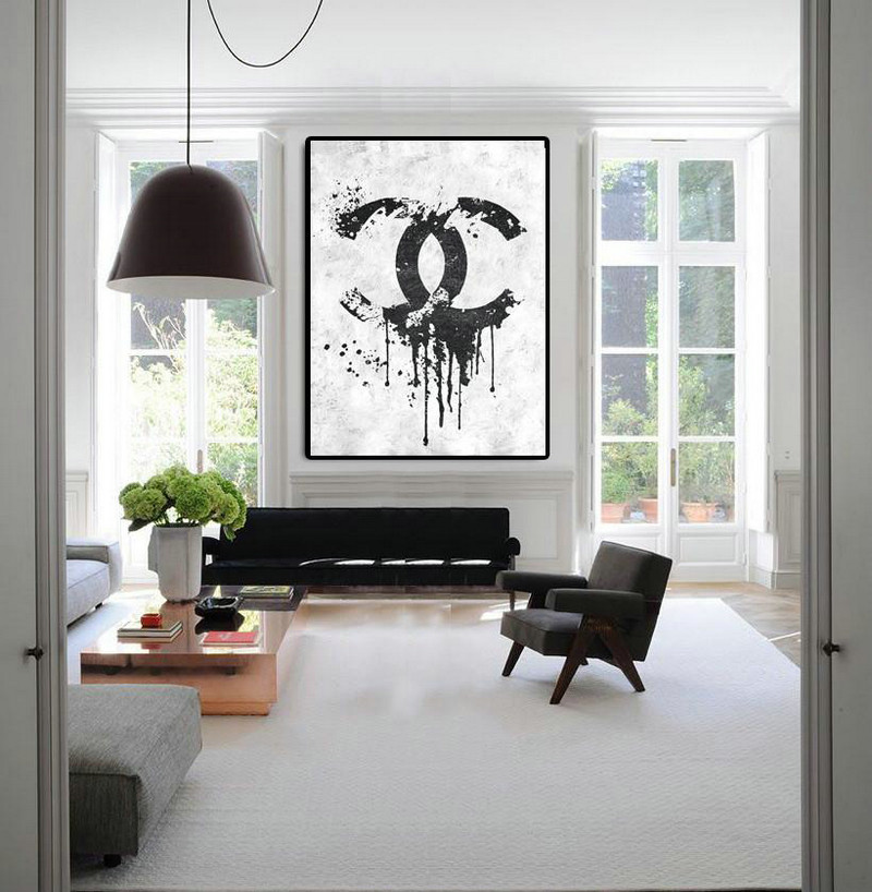 Handmade Large Painting,Black And White Minimal Painting On Canvas - Extra Large Canvas Art,Handmade Acrylic Painting